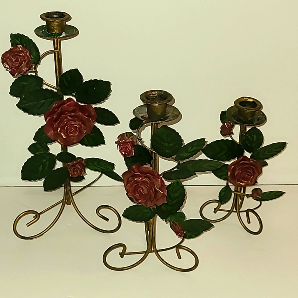 Candle holders set of 3 rose metal